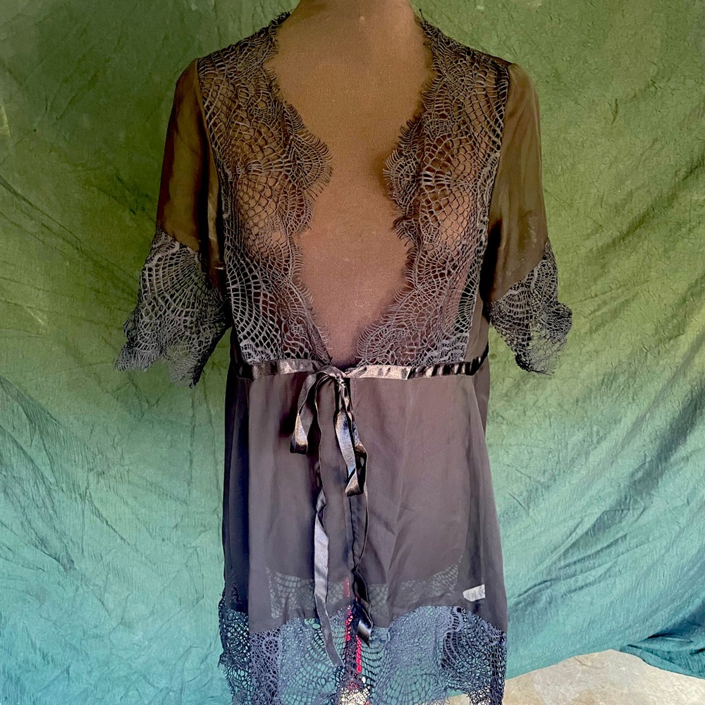 For Love and Lemons black sheer lace robe